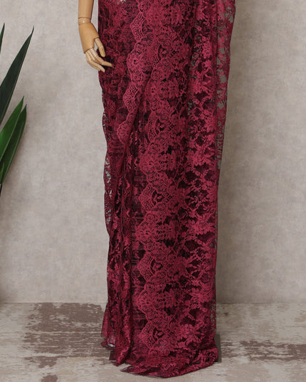 Wine Red Premium French 2-Tone Chantilly Lace Saree Fabric – 5.5 Meters Length & 110 Cms Width – Imported from France-D22963