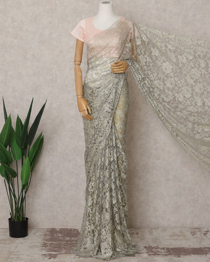 Ash Beige Premium French 2-Tone Chantilly Lace Saree Fabric – 5.5 Meters Length & 110 Cms Width – Imported from France-D22964