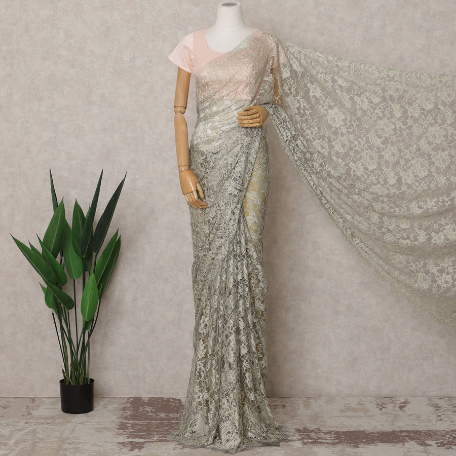 Ash Beige Premium French 2-Tone Chantilly Lace Saree Fabric – 5.5 Meters Length & 110 Cms Width – Imported from France-D22964