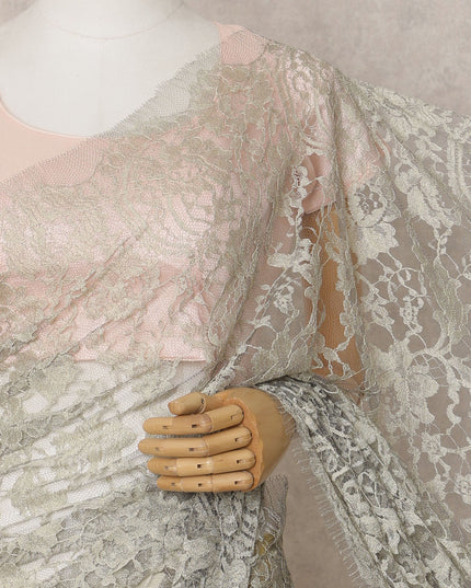 Ash Beige Premium French 2-Tone Chantilly Lace Saree Fabric – 5.5 Meters Length & 110 Cms Width – Imported from France-D22964