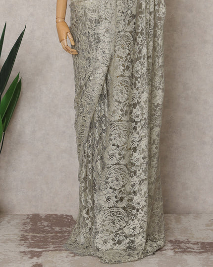 Ash Beige Premium French 2-Tone Chantilly Lace Saree Fabric – 5.5 Meters Length & 110 Cms Width – Imported from France-D22964