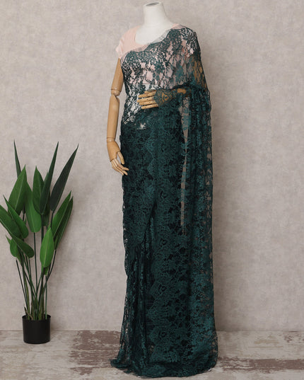 Bottle Green Premium French 2-Tone Chantilly Lace Saree Fabric – 5.5 Meters Length & 110 Cms Width – Imported from France-D22965