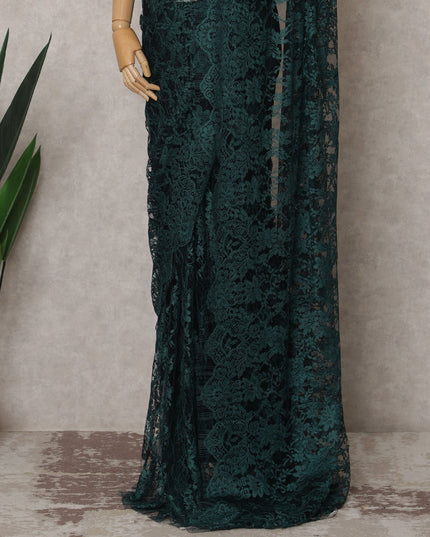 Bottle Green Premium French 2-Tone Chantilly Lace Saree Fabric – 5.5 Meters Length & 110 Cms Width – Imported from France-D22965