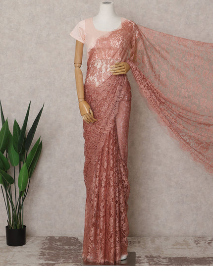 Dusty Rose Premium French 2-Tone Chantilly Saree Lace – 5.5 Meters Length & 110 Cms Width – Made in France-D22966