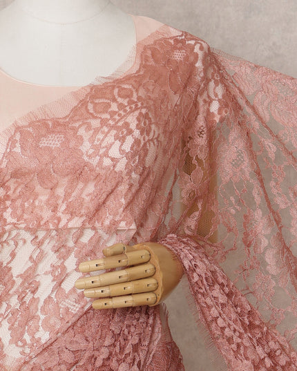 Dusty Rose Premium French 2-Tone Chantilly Saree Lace – 5.5 Meters Length & 110 Cms Width – Made in France-D22966