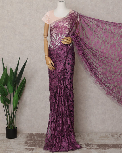 Plum Pink Premium French 2-Tone Chantilly Saree Lace – 5.5 Meters Length & 110 Cms Width – Made in France-D22967