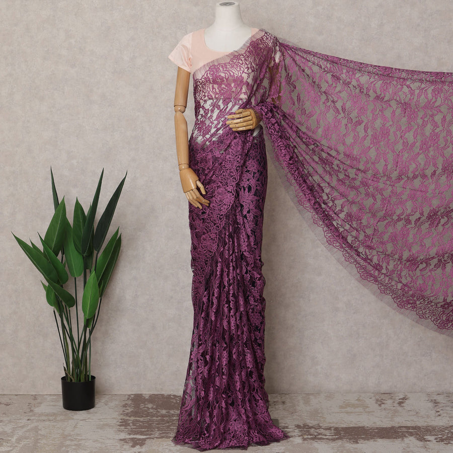 Plum Pink Premium French 2-Tone Chantilly Saree Lace – 5.5 Meters Length & 110 Cms Width – Made in France-D22967