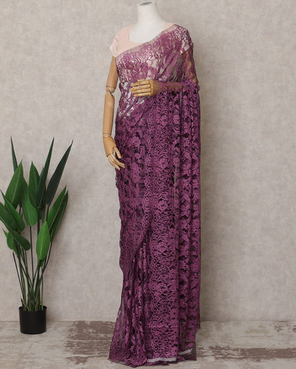 Plum Pink Premium French 2-Tone Chantilly Saree Lace – 5.5 Meters Length & 110 Cms Width – Made in France-D22967