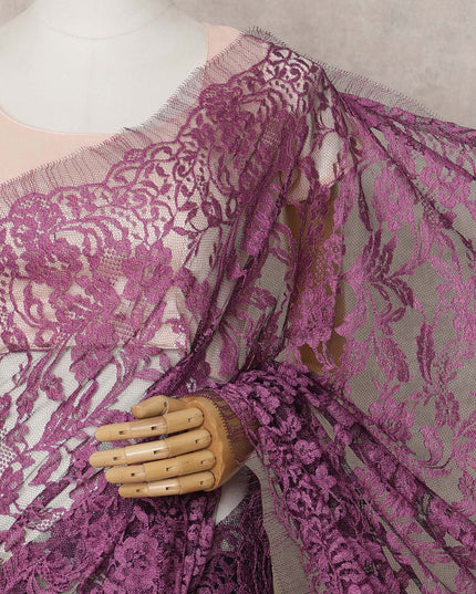 Plum Pink Premium French 2-Tone Chantilly Saree Lace – 5.5 Meters Length & 110 Cms Width – Made in France-D22967