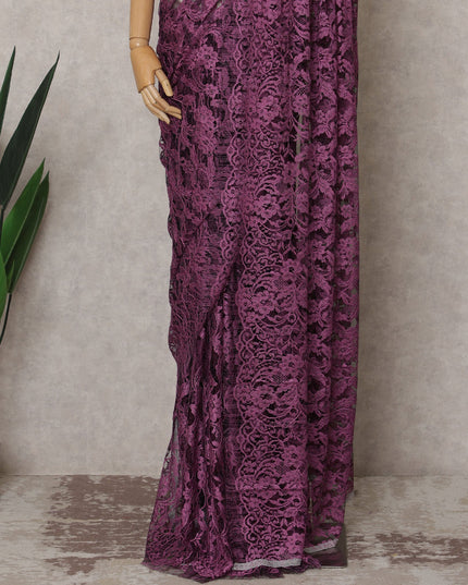 Plum Pink Premium French 2-Tone Chantilly Saree Lace – 5.5 Meters Length & 110 Cms Width – Made in France-D22967