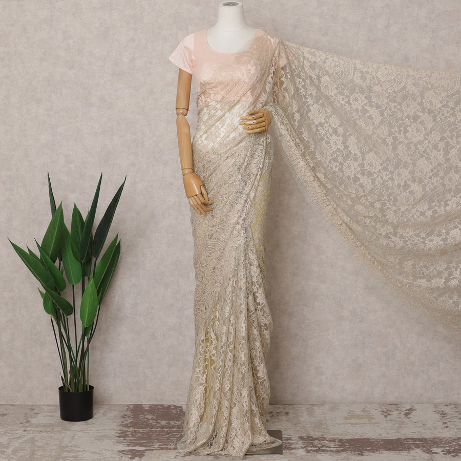 Champagne Beige Premium French 2-Tone Chantilly Saree Lace – 5.5 Meters Length & 110 Cms Width – Made in France-D22968