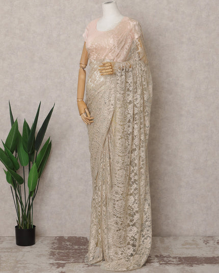 Champagne Beige Premium French 2-Tone Chantilly Saree Lace – 5.5 Meters Length & 110 Cms Width – Made in France-D22968