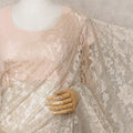 Champagne Beige Premium French 2-Tone Chantilly Saree Lace – 5.5 Meters Length & 110 Cms Width – Made in France-D22968