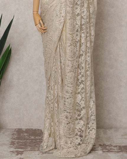 Champagne Beige Premium French 2-Tone Chantilly Saree Lace – 5.5 Meters Length & 110 Cms Width – Made in France-D22968