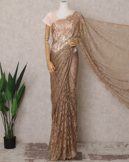 Copper Brown Premium French 2-Tone Chantilly Saree Lace – 5.5 Meters Length & 110 Cms Width – Made in France-D22969