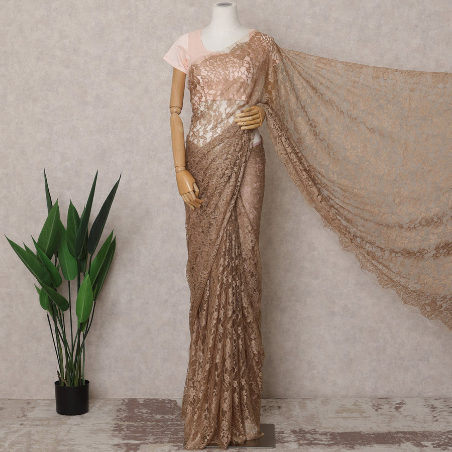 Copper Brown Premium French 2-Tone Chantilly Saree Lace – 5.5 Meters Length & 110 Cms Width – Made in France-D22969