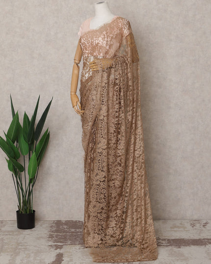 Copper Brown Premium French 2-Tone Chantilly Saree Lace – 5.5 Meters Length & 110 Cms Width – Made in France-D22969