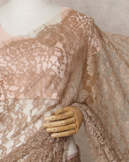 Copper Brown Premium French 2-Tone Chantilly Saree Lace – 5.5 Meters Length & 110 Cms Width – Made in France-D22969