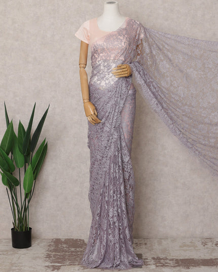 ساري فرنسي فاخر بلون رمادي أرجواني من قماش شانتيلي ثنائي اللون - طول 5.5 متر وعرض 110 سم - صنع في فرنسا - D22970