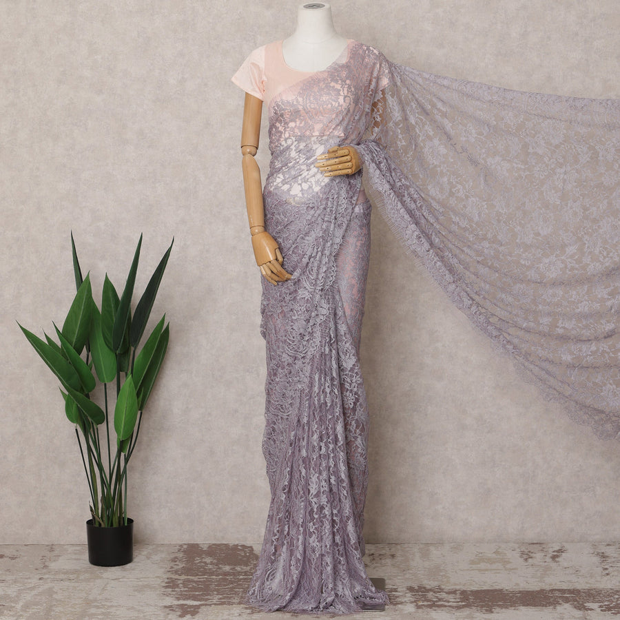 ساري فرنسي فاخر بلون رمادي أرجواني من قماش شانتيلي ثنائي اللون - طول 5.5 متر وعرض 110 سم - صنع في فرنسا - D22970