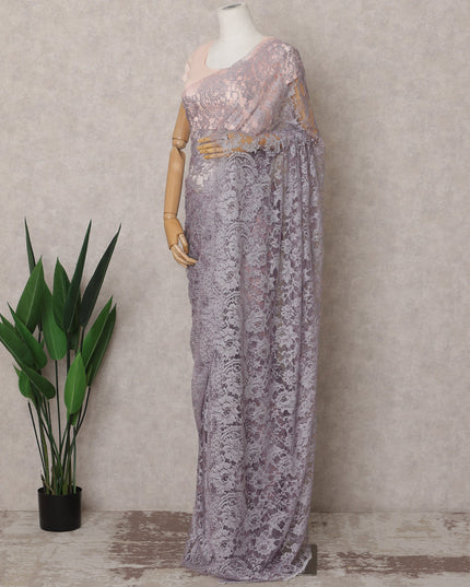 ساري فرنسي فاخر بلون رمادي أرجواني من قماش شانتيلي ثنائي اللون - طول 5.5 متر وعرض 110 سم - صنع في فرنسا - D22970