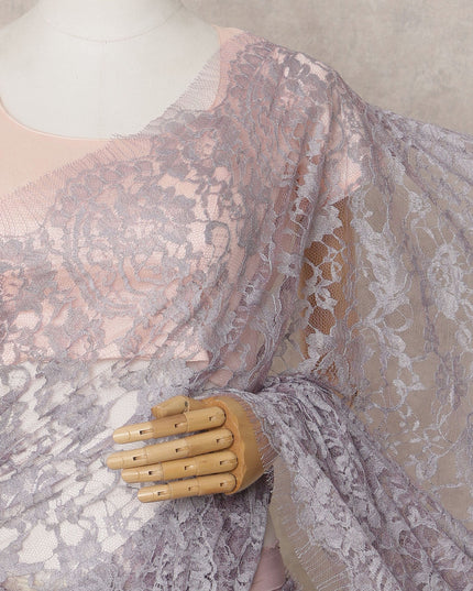 ساري فرنسي فاخر بلون رمادي أرجواني من قماش شانتيلي ثنائي اللون - طول 5.5 متر وعرض 110 سم - صنع في فرنسا - D22970