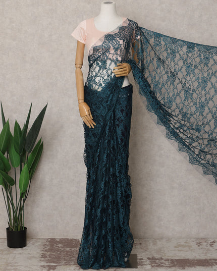 Teal Blue Premium French 2-Tone Chantilly Saree Lace – 5.5 Mtrs Length & 110 Cms Width – Made in France-D22971