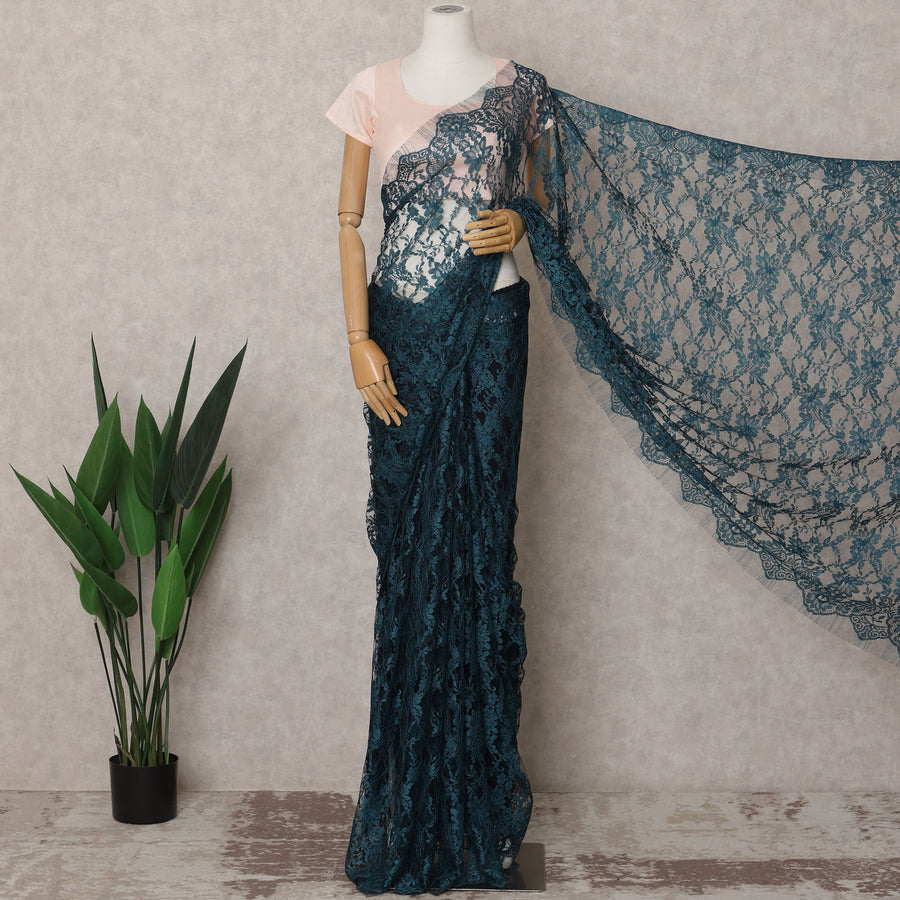 Teal Blue Premium French 2-Tone Chantilly Saree Lace – 5.5 Mtrs Length & 110 Cms Width – Made in France-D22971