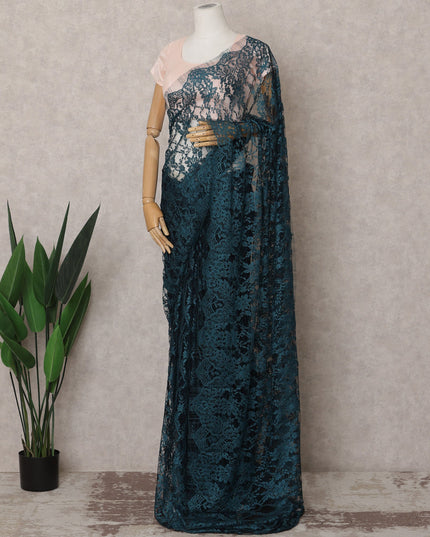 Teal Blue Premium French 2-Tone Chantilly Saree Lace – 5.5 Mtrs Length & 110 Cms Width – Made in France-D22971