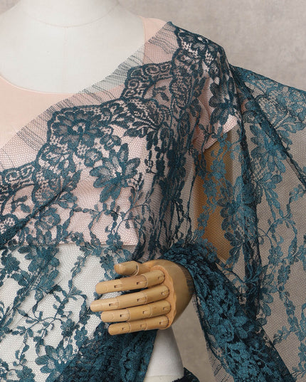 Teal Blue Premium French 2-Tone Chantilly Saree Lace – 5.5 Mtrs Length & 110 Cms Width – Made in France-D22971