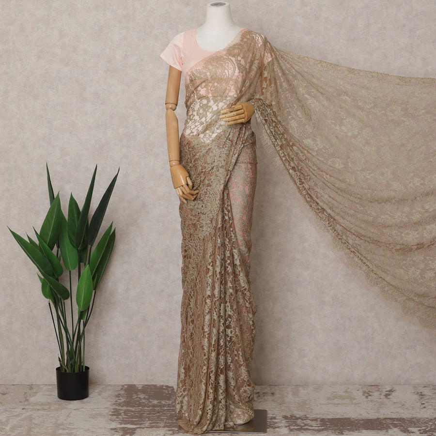 Golden Beige Premium French 2-Tone Chantilly Saree Lace – 5.5 Mtrs Length & 110 Cms Width – Made in France-D22972