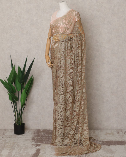Golden Beige Premium French 2-Tone Chantilly Saree Lace – 5.5 Mtrs Length & 110 Cms Width – Made in France-D22972