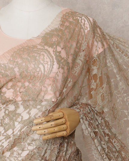 Golden Beige Premium French 2-Tone Chantilly Saree Lace – 5.5 Mtrs Length & 110 Cms Width – Made in France-D22972