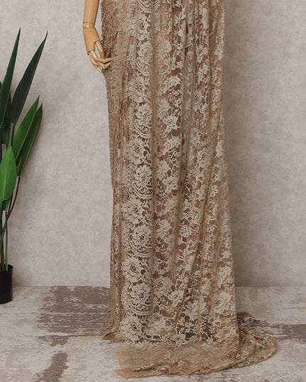 Golden Beige Premium French 2-Tone Chantilly Saree Lace – 5.5 Mtrs Length & 110 Cms Width – Made in France-D22972