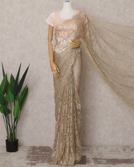Champagne Gold Premium French 2-Tone Chantilly Saree Lace – 5.5 Mtrs Length & 110 Cms Width – Made in France-D22973