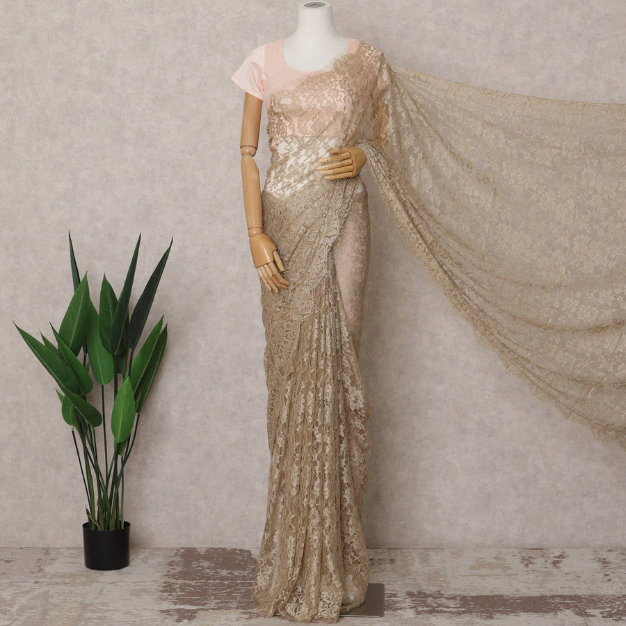 Champagne Gold Premium French 2-Tone Chantilly Saree Lace – 5.5 Mtrs Length & 110 Cms Width – Made in France-D22973