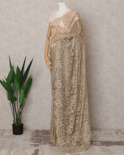 Champagne Gold Premium French 2-Tone Chantilly Saree Lace – 5.5 Mtrs Length & 110 Cms Width – Made in France-D22973