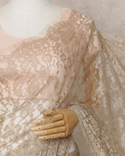 Champagne Gold Premium French 2-Tone Chantilly Saree Lace – 5.5 Mtrs Length & 110 Cms Width – Made in France-D22973