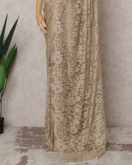 Champagne Gold Premium French 2-Tone Chantilly Saree Lace – 5.5 Mtrs Length & 110 Cms Width – Made in France-D22973