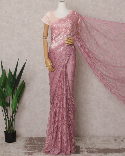 Dusty Rose Pink Premium French 2-Tone Chantilly Saree Lace – 5.5 Mtrs Length & 110 Cms Width – Made in France-D22974