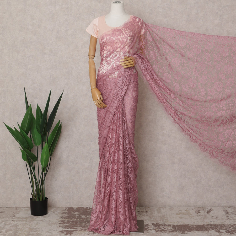 Dusty Rose Pink Premium French 2-Tone Chantilly Saree Lace – 5.5 Mtrs Length & 110 Cms Width – Made in France-D22974