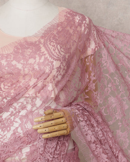 Dusty Rose Pink Premium French 2-Tone Chantilly Saree Lace – 5.5 Mtrs Length & 110 Cms Width – Made in France-D22974