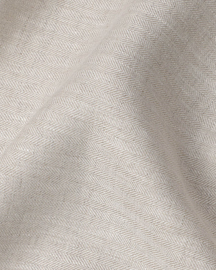 Ivory Beige Herringbone Pure Linen 60 Lea Quality Fabric, 150 Cms Width, Made in India-D23092