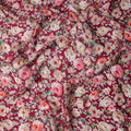 Maroon Floral Printed Synthetic Modal Satin Fabric with Rose Motifs, 110 Cms Width, Made in India-D23119