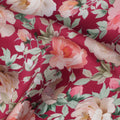 Maroon Floral Printed Synthetic Modal Satin Fabric with Rose Motifs, 110 Cms Width, Made in India-D23119