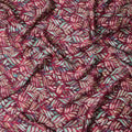 Wine Red Leaf Printed Synthetic Modal Satin Fabric with Multicolor Batik Design, 110 Cms Width, Made in India-D23122