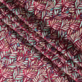 Wine Red Leaf Printed Synthetic Modal Satin Fabric with Multicolor Batik Design, 110 Cms Width, Made in India-D23122