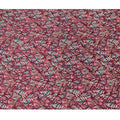 Wine Red Leaf Printed Synthetic Modal Satin Fabric with Multicolor Batik Design, 110 Cms Width, Made in India-D23122