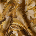 Mustard Gold Abstract Floral Printed Synthetic Modal Satin Fabric with Hand-Painted Look, 110 Cms Width, Made in India-D23123