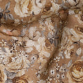 Beige Brown Vintage Floral Printed Synthetic Modal Satin Fabric with Antique Bloom Pattern, 110 Cms Width, Made in India-D23124